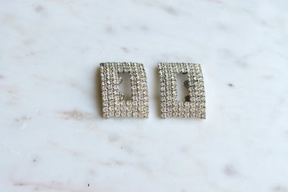 Signed MUSI Large Art Deco Rhinestone Shoe Clips – Clear Crystal Pavé Buckle Clips – Signed Mid Century Bridal or Evening Accessories