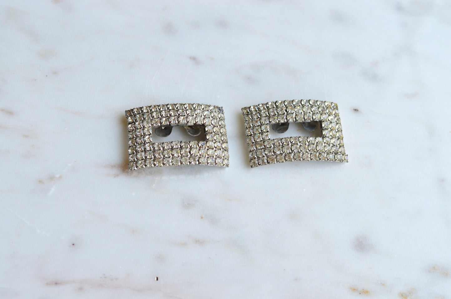 Signed MUSI Large Art Deco Rhinestone Shoe Clips – Clear Crystal Pavé Buckle Clips – Signed Mid Century Bridal or Evening Accessories