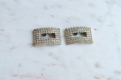 Signed MUSI Large Art Deco Rhinestone Shoe Clips – Clear Crystal Pavé Buckle Clips – Signed Mid Century Bridal or Evening Accessories
