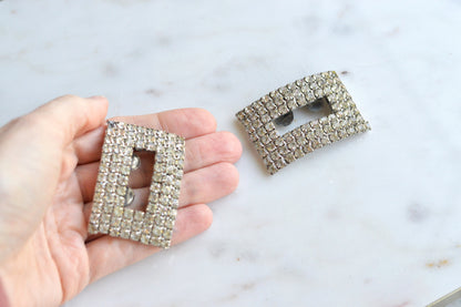 Signed MUSI Large Art Deco Rhinestone Shoe Clips – Clear Crystal Pavé Buckle Clips – Signed Mid Century Bridal or Evening Accessories