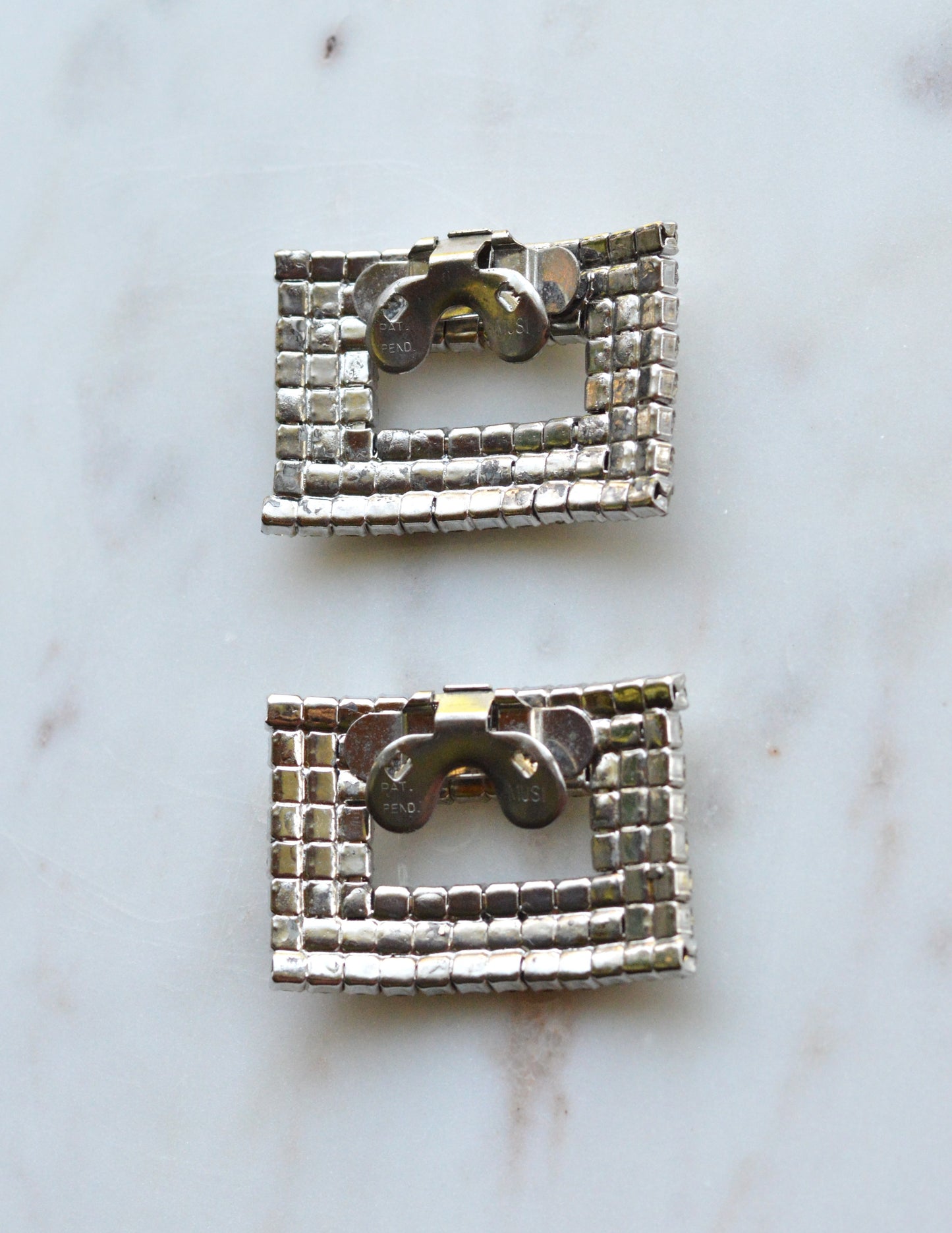 Signed MUSI Large Art Deco Rhinestone Shoe Clips – Clear Crystal Pavé Buckle Clips – Signed Mid Century Bridal or Evening Accessories