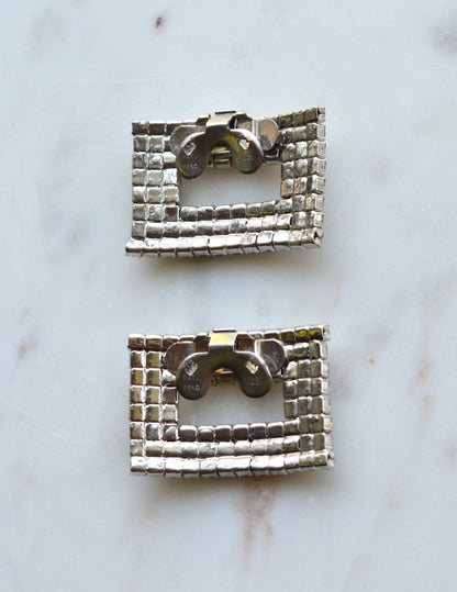 Signed MUSI Large Art Deco Rhinestone Shoe Clips – Clear Crystal Pavé Buckle Clips – Signed Mid Century Bridal or Evening Accessories