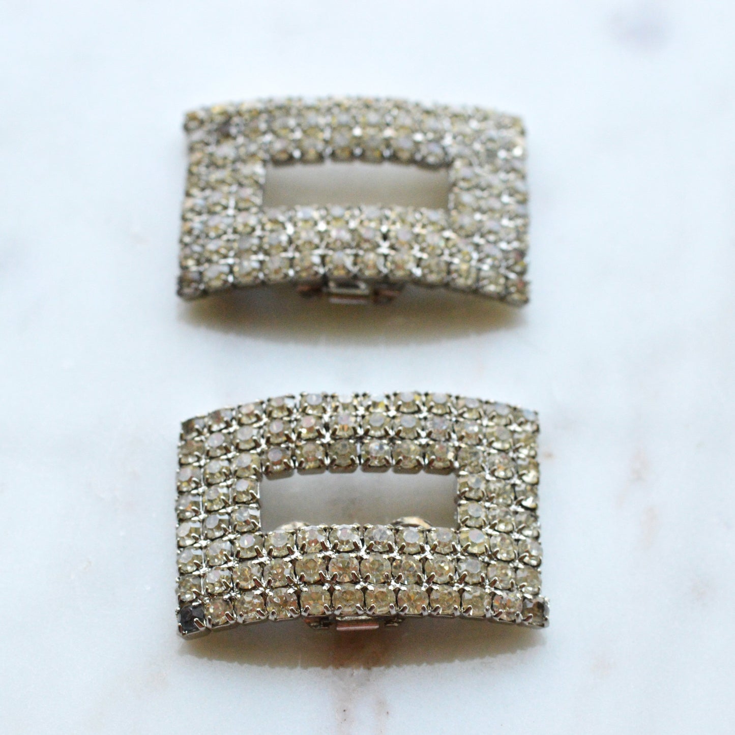 Signed MUSI Large Art Deco Rhinestone Shoe Clips – Clear Crystal Pavé Buckle Clips – Signed Mid Century Bridal or Evening Accessories