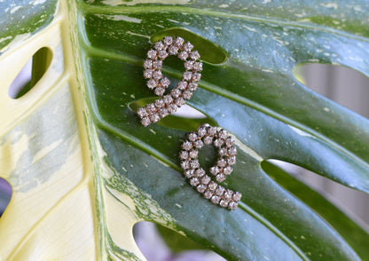 Large Vintage 1970's Rhinestone Swirl Pierced Earrings | Silver Tone Double Row Spiral Studs | Crystal Mid-Century Glamour