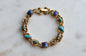 Signed LJM Laurentian Etruscan Revival Bracelet – Multi-Stone Faux Lapis, Turquoise & Seed Pearl – Vintage 1960s Mid-Century Signed Jewelry