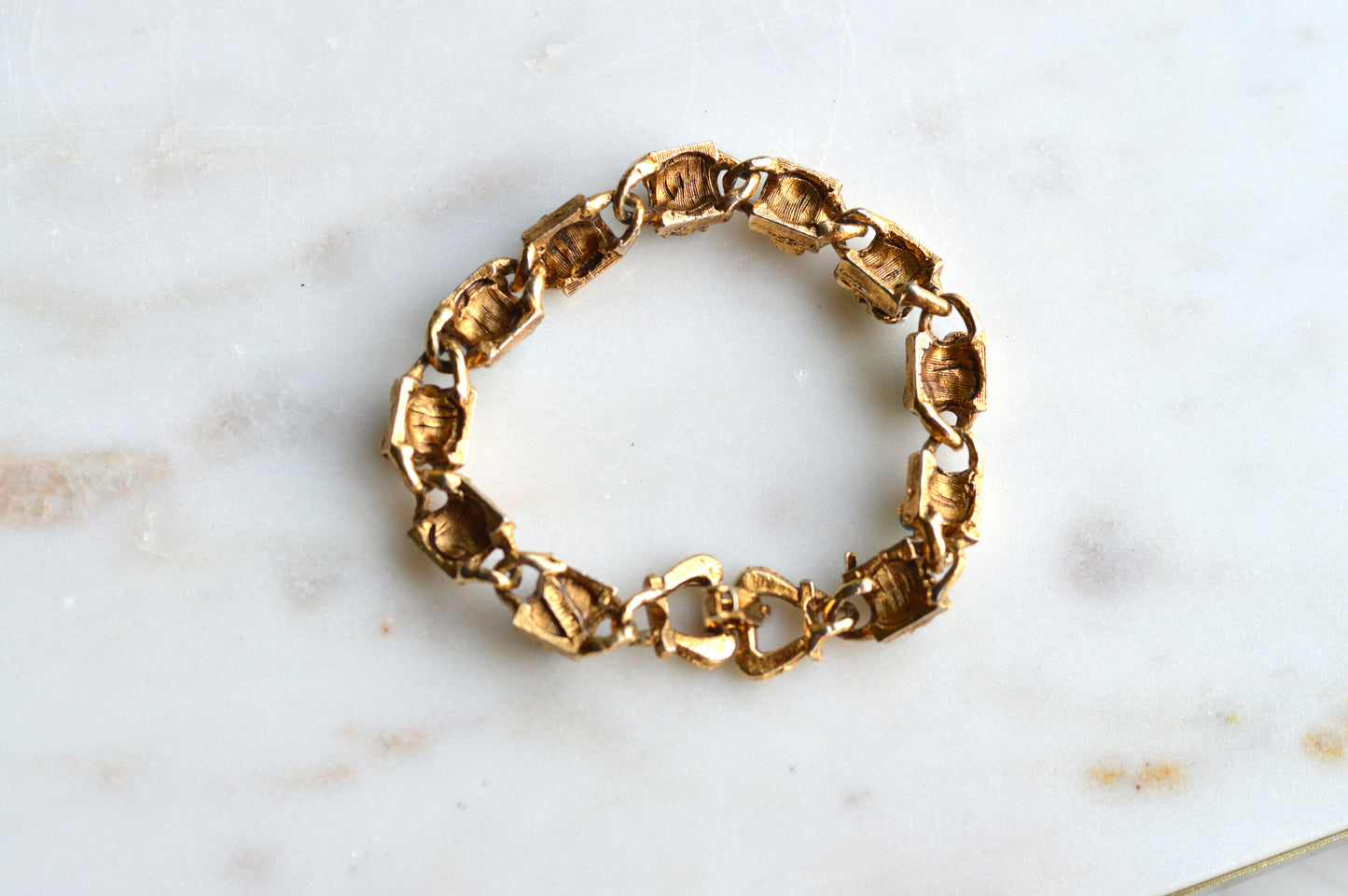 Signed LJM Laurentian Etruscan Revival Bracelet – Multi-Stone Faux Lapis, Turquoise & Seed Pearl – Vintage 1960s Mid-Century Signed Jewelry