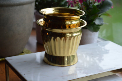 Set of 2 Vintage Ribbed Brass Planter Pots | Hollywood Regency Fluted Metal Cachepots | Mid-Century Modern Brass Plant Containers | Made in India