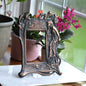 Vintage Art Nouveau Cast Iron Picture Frame | Ornate Lady with Butterfly & Lilies | Copper Wash Relief Tabletop Frame | Figural Nymph Design 11" x 8"
