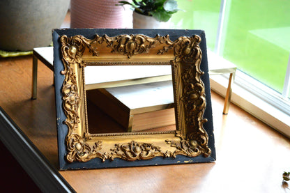 Antique Baroque Revival Giltwood Frame | 6x8 Opening Ornate Louis XV Style | 19th Century Acanthus Leaf High Relief | Black & Gold Statement Piece