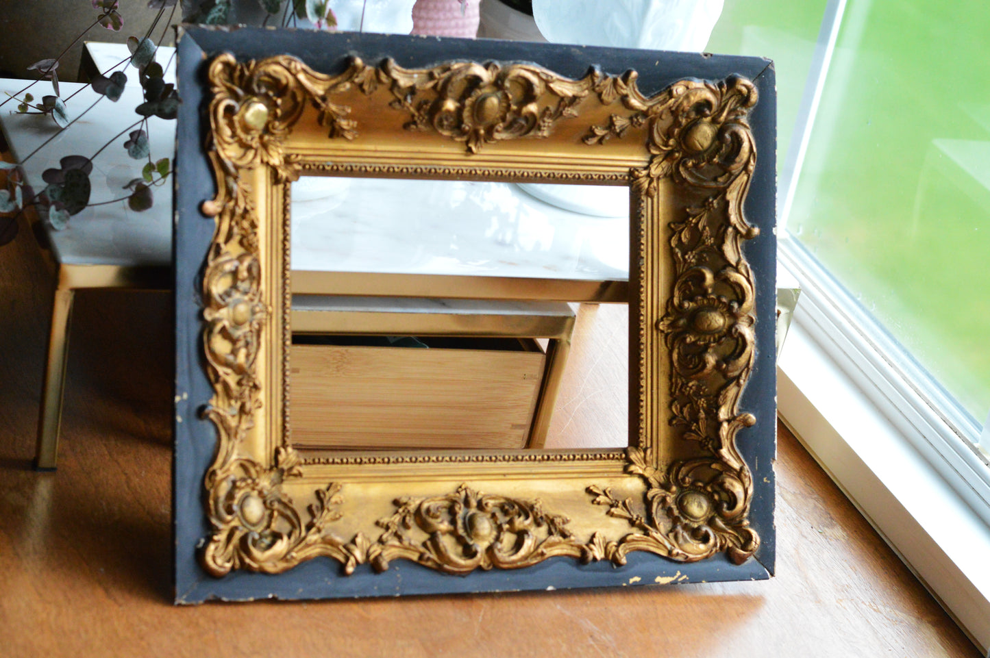 Antique Baroque Revival Giltwood Frame | 6x8 Opening Ornate Louis XV Style | 19th Century Acanthus Leaf High Relief | Black & Gold Statement Piece