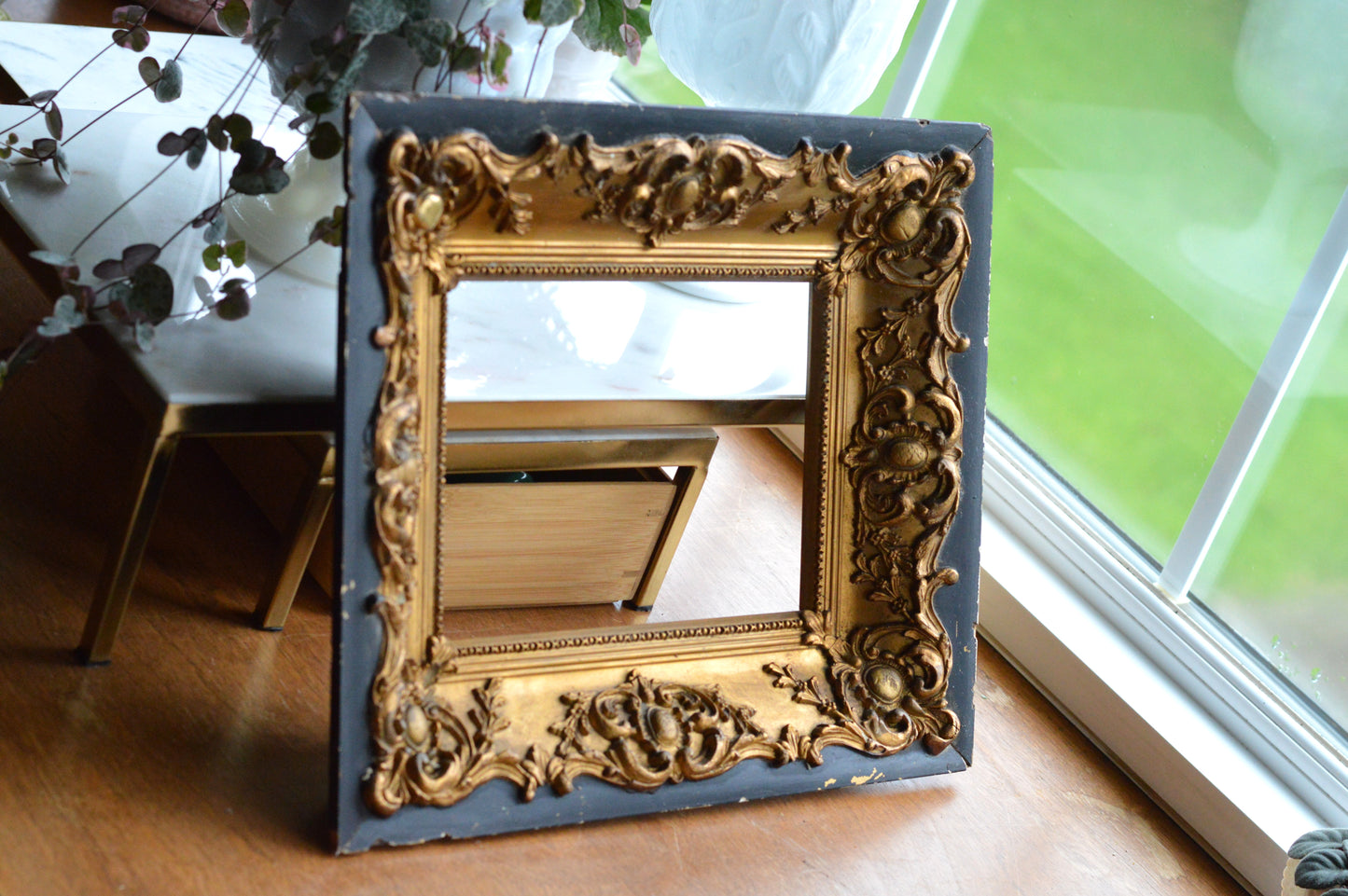 Antique Baroque Revival Giltwood Frame | 6x8 Opening Ornate Louis XV Style | 19th Century Acanthus Leaf High Relief | Black & Gold Statement Piece