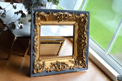 Antique Baroque Revival Giltwood Frame | 6x8 Opening Ornate Louis XV Style | 19th Century Acanthus Leaf High Relief | Black & Gold Statement Piece
