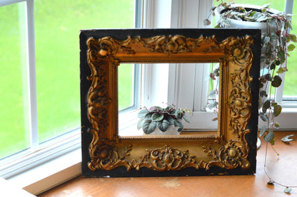 Antique Baroque Revival Giltwood Frame | 6x8 Opening Ornate Louis XV Style | 19th Century Acanthus Leaf High Relief | Black & Gold Statement Piece