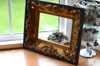 Antique Baroque Revival Giltwood Frame | 6x8 Opening Ornate Louis XV Style | 19th Century Acanthus Leaf High Relief | Black & Gold Statement Piece