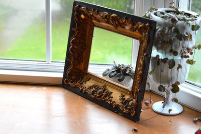 Antique Baroque Revival Giltwood Frame | 6x8 Opening Ornate Louis XV Style | 19th Century Acanthus Leaf High Relief | Black & Gold Statement Piece