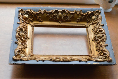 Antique Baroque Revival Giltwood Frame | 6x8 Opening Ornate Louis XV Style | 19th Century Acanthus Leaf High Relief | Black & Gold Statement Piece