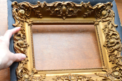 Antique Baroque Revival Giltwood Frame | 6x8 Opening Ornate Louis XV Style | 19th Century Acanthus Leaf High Relief | Black & Gold Statement Piece