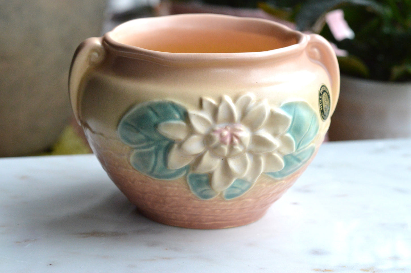 Vintage Hull Pottery Water Lily Jardiniere | L-23 Original Label | Mid-Century Matte Art Pottery | c. 1948 USA Ceramic | Pink & Teal Planter