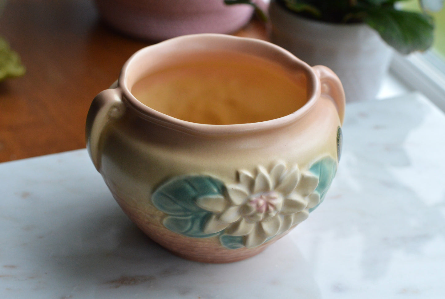 Vintage Hull Pottery Water Lily Jardiniere | L-23 Original Label | Mid-Century Matte Art Pottery | c. 1948 USA Ceramic | Pink & Teal Planter