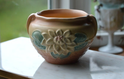 Vintage Hull Pottery Water Lily Jardiniere | L-23 Original Label | Mid-Century Matte Art Pottery | c. 1948 USA Ceramic | Pink & Teal Planter