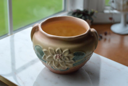 Vintage Hull Pottery Water Lily Jardiniere | L-23 Original Label | Mid-Century Matte Art Pottery | c. 1948 USA Ceramic | Pink & Teal Planter
