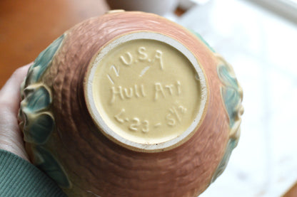Vintage Hull Pottery Water Lily Jardiniere | L-23 Original Label | Mid-Century Matte Art Pottery | c. 1948 USA Ceramic | Pink & Teal Planter