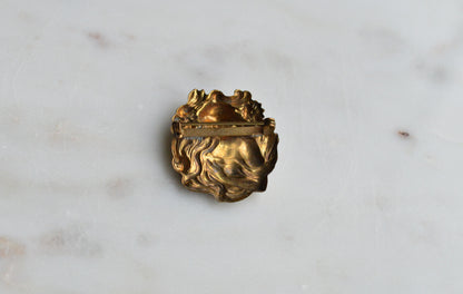 Vintage Art Nouveau Lady Brooch | 1.25" Antique Brass Stamping Style | 1970s Revival Goddess Pin | Romantic Victorian Accessory