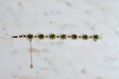 Vintage Alice Caviness Jade Bracelet | 12K Gold Filled Filigree Link | Signed A. Caviness Designer Jewelry | 7.5"