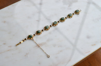 Vintage Alice Caviness Jade Bracelet | 12K Gold Filled Filigree Link | Signed A. Caviness Designer Jewelry | 7.5"
