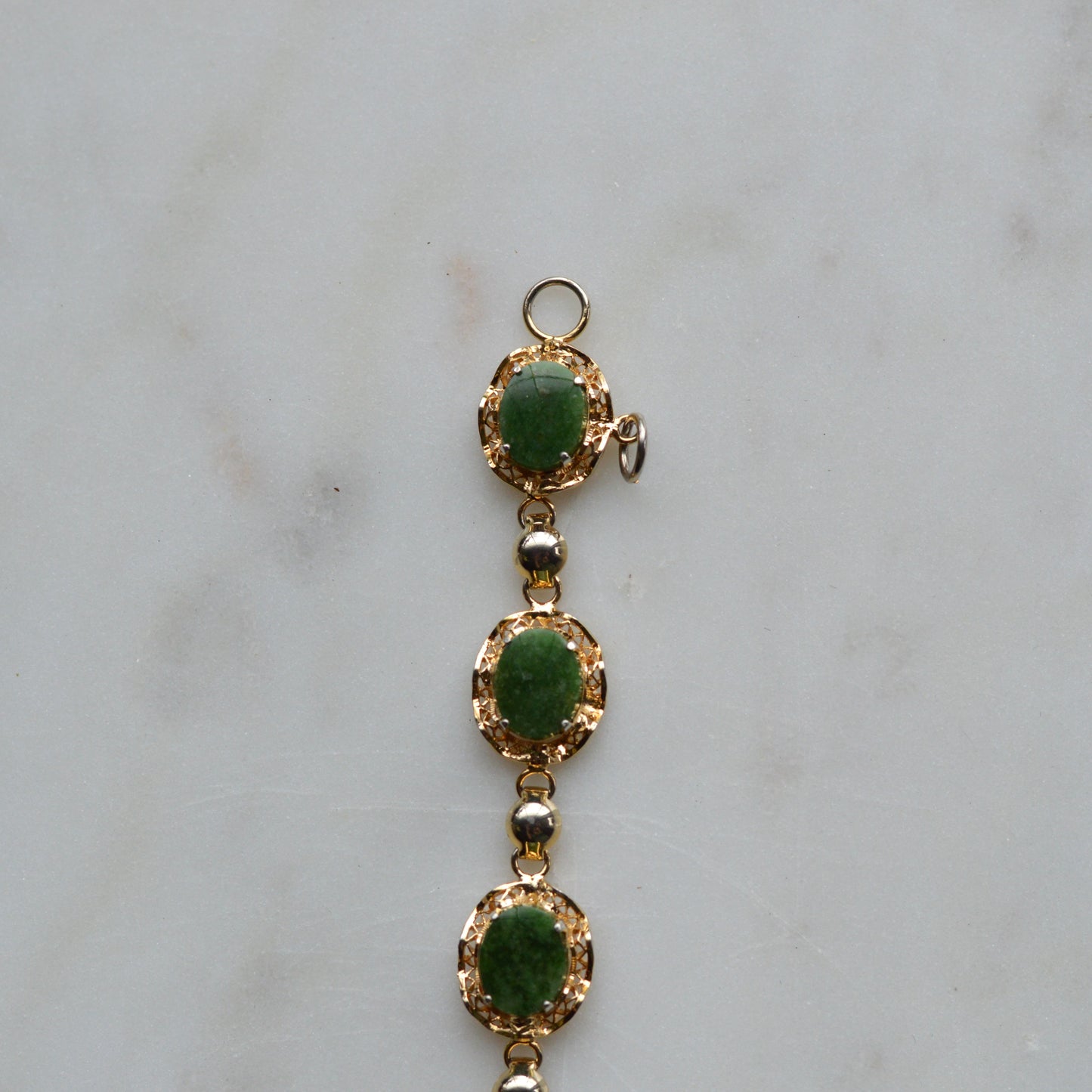 Vintage Alice Caviness Jade Bracelet | 12K Gold Filled Filigree Link | Signed A. Caviness Designer Jewelry | 7.5"