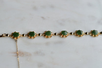 Vintage Alice Caviness Jade Bracelet | 12K Gold Filled Filigree Link | Signed A. Caviness Designer Jewelry | 7.5"