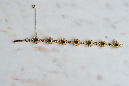 Vintage Alice Caviness Jade Bracelet | 12K Gold Filled Filigree Link | Signed A. Caviness Designer Jewelry | 7.5"