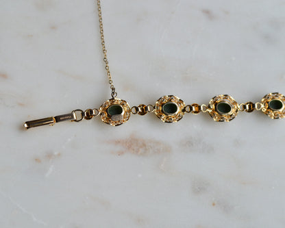 Vintage Alice Caviness Jade Bracelet | 12K Gold Filled Filigree Link | Signed A. Caviness Designer Jewelry | 7.5"