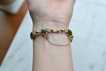 Vintage Alice Caviness Jade Bracelet | 12K Gold Filled Filigree Link | Signed A. Caviness Designer Jewelry | 7.5"