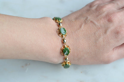 Vintage Alice Caviness Jade Bracelet | 12K Gold Filled Filigree Link | Signed A. Caviness Designer Jewelry | 7.5"