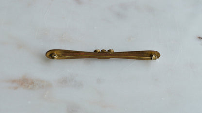 Antique Edwardian Gold Filled Bar Brooch | 3" Long Three Stone Crystal Pin | Victorian C-Clasp Hand-Engraved Floral | Estate Jewelry