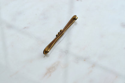 Antique Edwardian Gold Filled Bar Brooch | 3" Long Three Stone Crystal Pin | Victorian C-Clasp Hand-Engraved Floral | Estate Jewelry