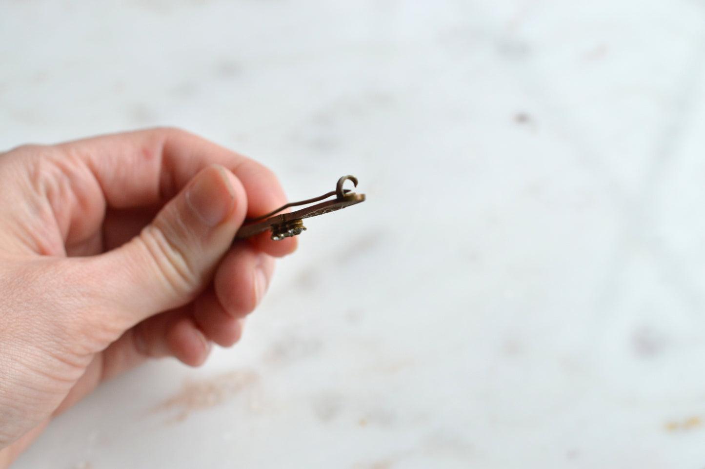 Antique Edwardian Gold Filled Bar Brooch | 3" Long Three Stone Crystal Pin | Victorian C-Clasp Hand-Engraved Floral | Estate Jewelry