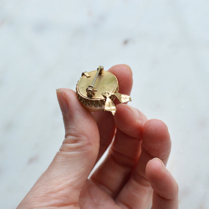 Vintage Mid-Century Floral Brooch | 1" Faux Pearl & Enamel Pin | Gold Tone Green Leaf Garden Motif | Petite Romantic Lapel Accessory