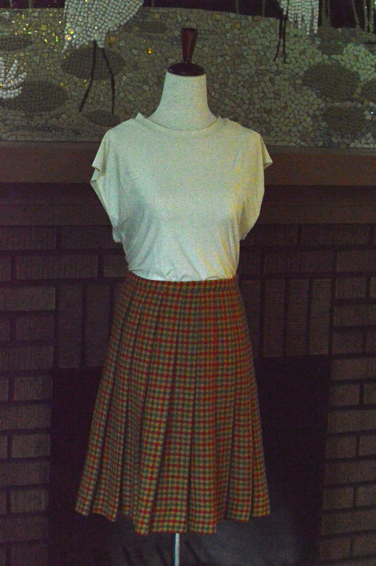 Vintage James Kenrob by Dalton Plaid Skirt | 1970s Knife Pleat Knee Length | Dark Academia Autumnal Check | Adjustable 26" Waist Small