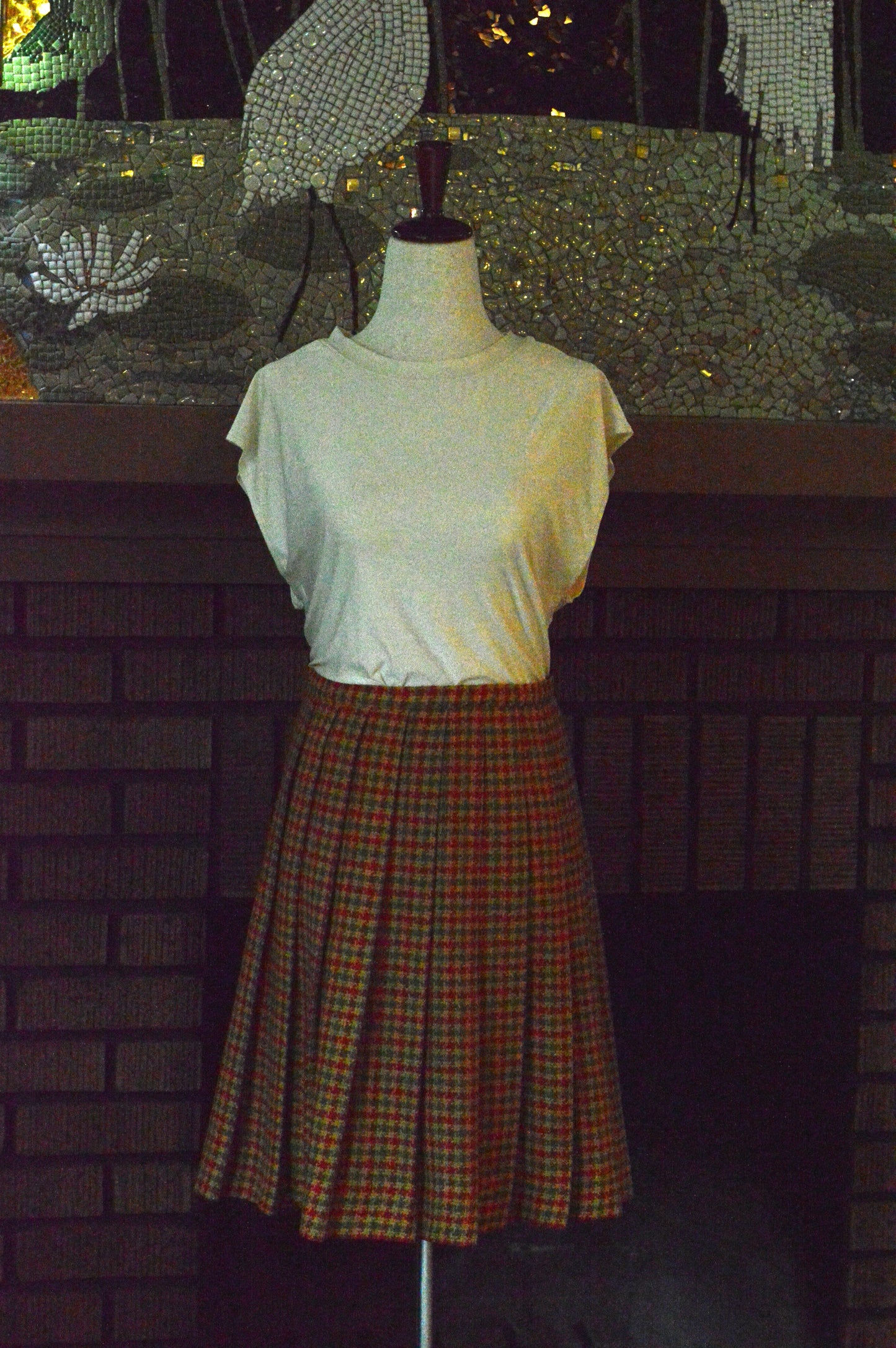 Vintage James Kenrob by Dalton Plaid Skirt | 1970s Knife Pleat Knee Length | Dark Academia Autumnal Check | Adjustable 26" Waist Small
