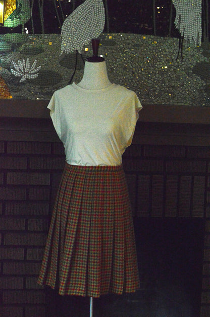 Vintage James Kenrob by Dalton Plaid Skirt | 1970s Knife Pleat Knee Length | Dark Academia Autumnal Check | Adjustable 26" Waist Small