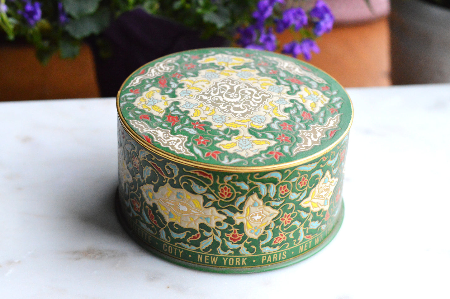 NOS Vintage Coty Emeraude Dusting Powder | Unopened and Full | Tin Bottom Large Box & Original Puff | 1940s-50s Vanity Deadstock