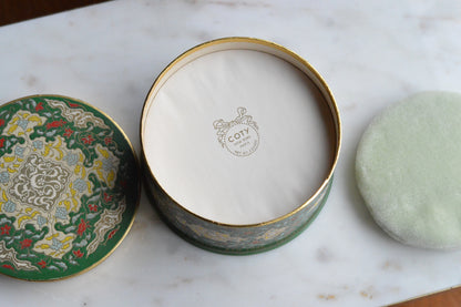 NOS Vintage Coty Emeraude Dusting Powder | Unopened and Full | Tin Bottom Large Box & Original Puff | 1940s-50s Vanity Deadstock