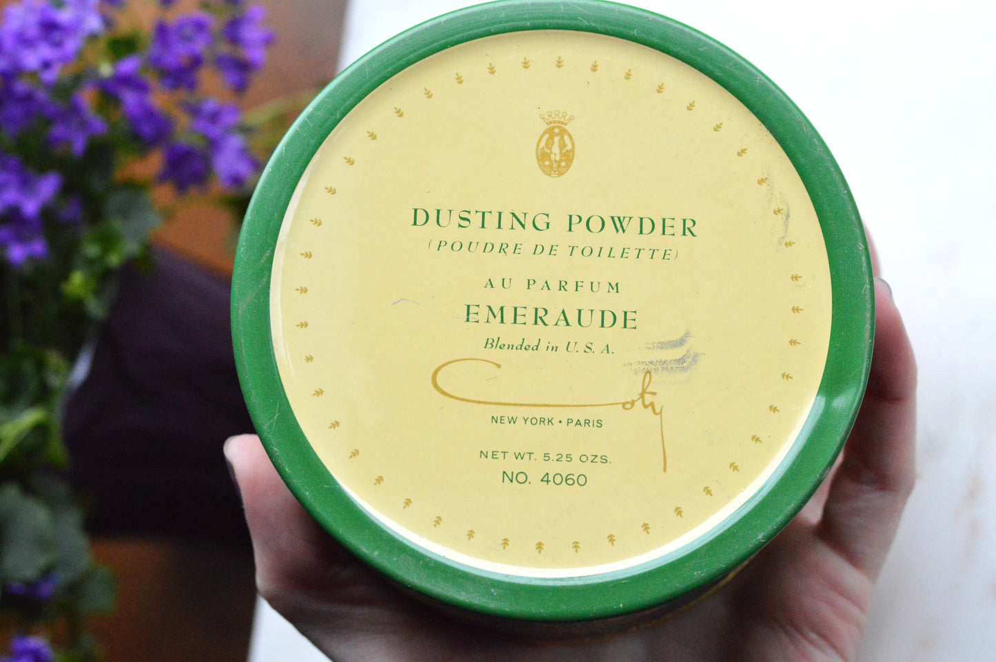 NOS Vintage Coty Emeraude Dusting Powder | Unopened and Full | Tin Bottom Large Box & Original Puff | 1940s-50s Vanity Deadstock