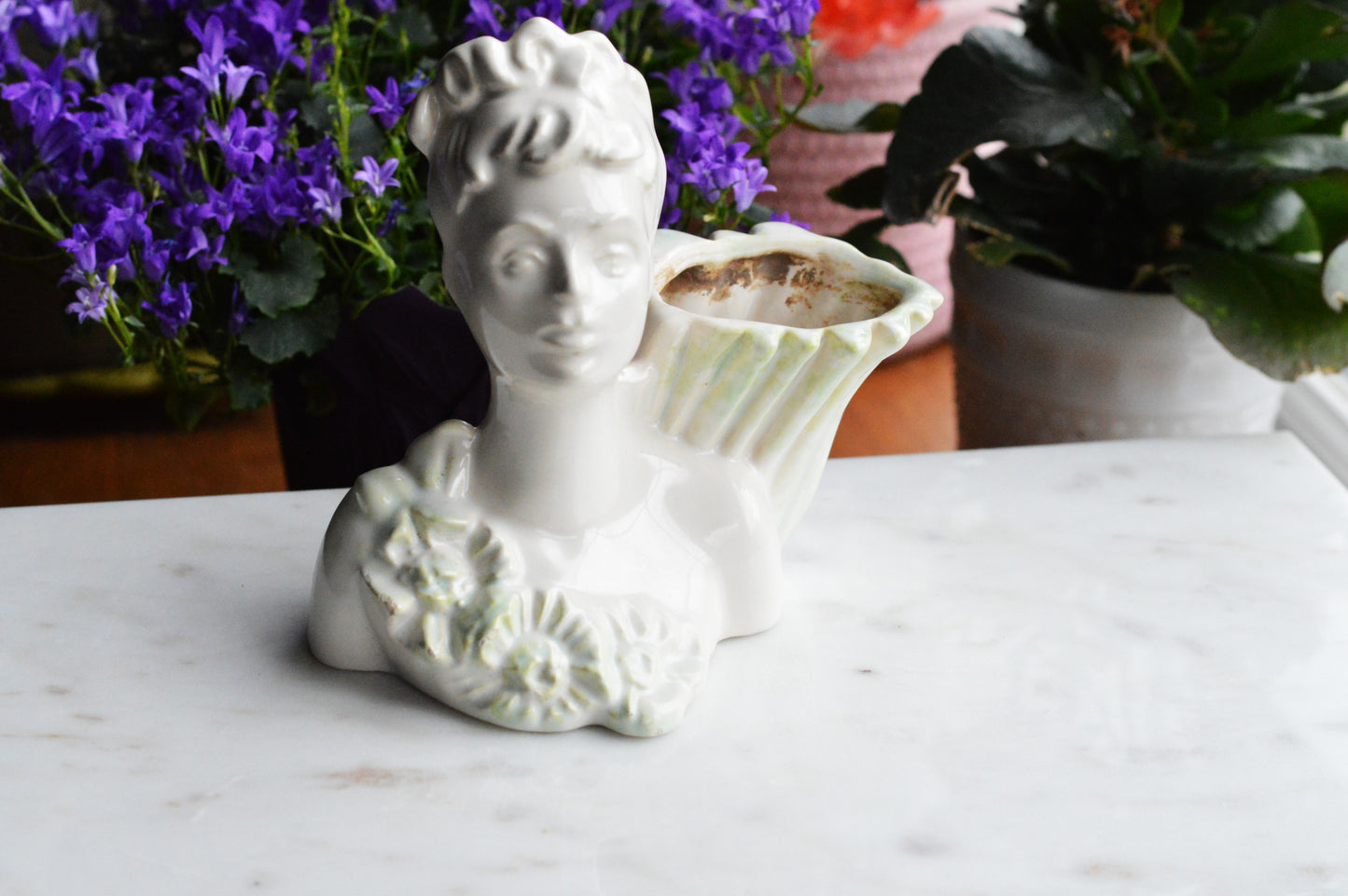 Vintage Haeger Lady Head Vase | 5.5" White Ceramic Bust Planter | Mid-Century Hollywood Regency | Authentic Used Patina