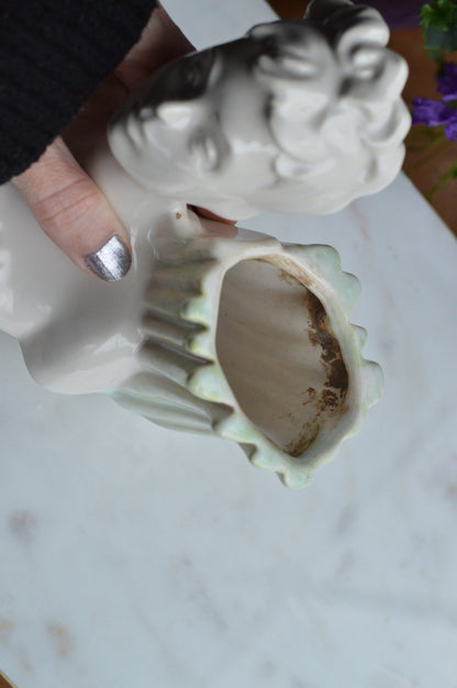 Vintage Haeger Lady Head Vase | 5.5" White Ceramic Bust Planter | Mid-Century Hollywood Regency | Authentic Used Patina