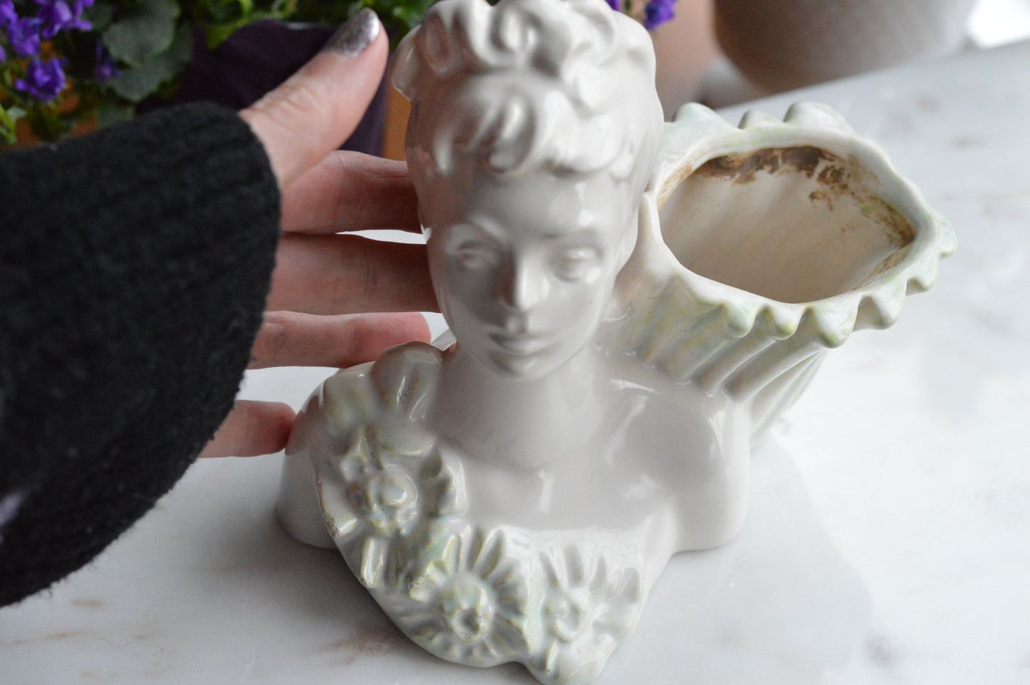 Vintage Haeger Lady Head Vase | 5.5" White Ceramic Bust Planter | Mid-Century Hollywood Regency | Authentic Used Patina