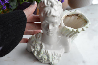 Vintage Haeger Lady Head Vase | 5.5" White Ceramic Bust Planter | Mid-Century Hollywood Regency | Authentic Used Patina