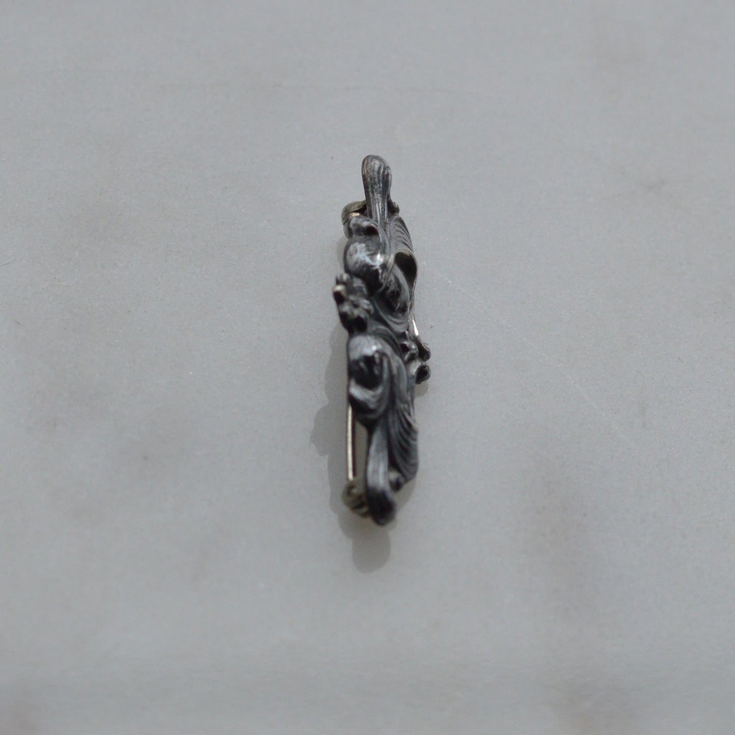 Antique Sterling Silver Art Nouveau Bar Pin | 1.5" High Relief Dual Profiles | Rare Jeweler's Safety Lever | c. 1900